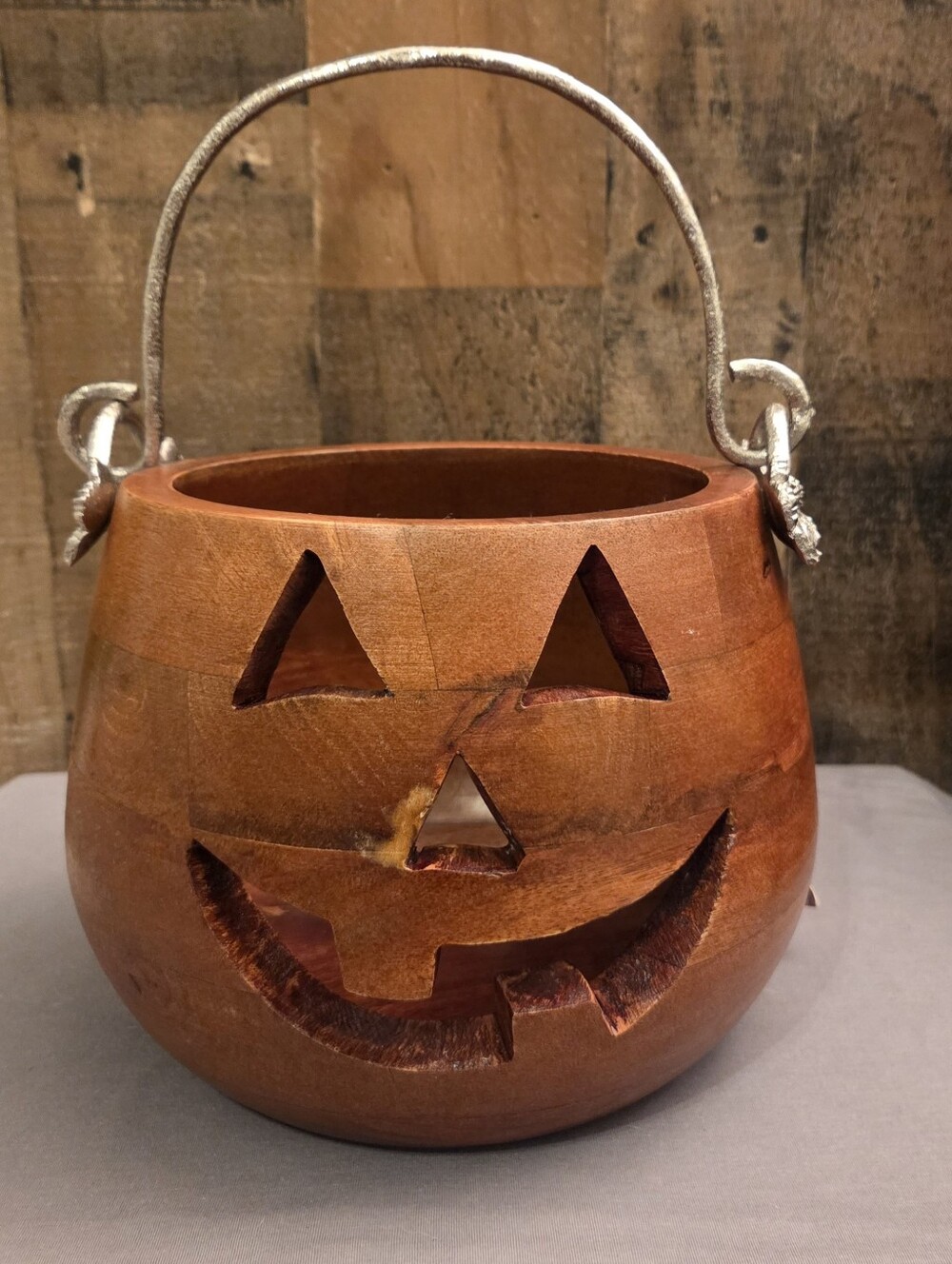 Martha Stewart Large Wood Halloween Pumpkin Jack O Lantern Candy Bowl